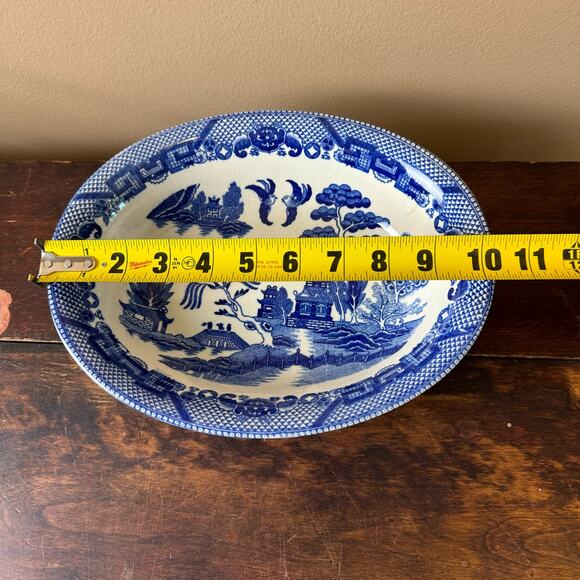 Vintage Blue Willow transferware 10 inch oval serving bowl Ye Olde Willow 1925‎ - Picture 10 of 12